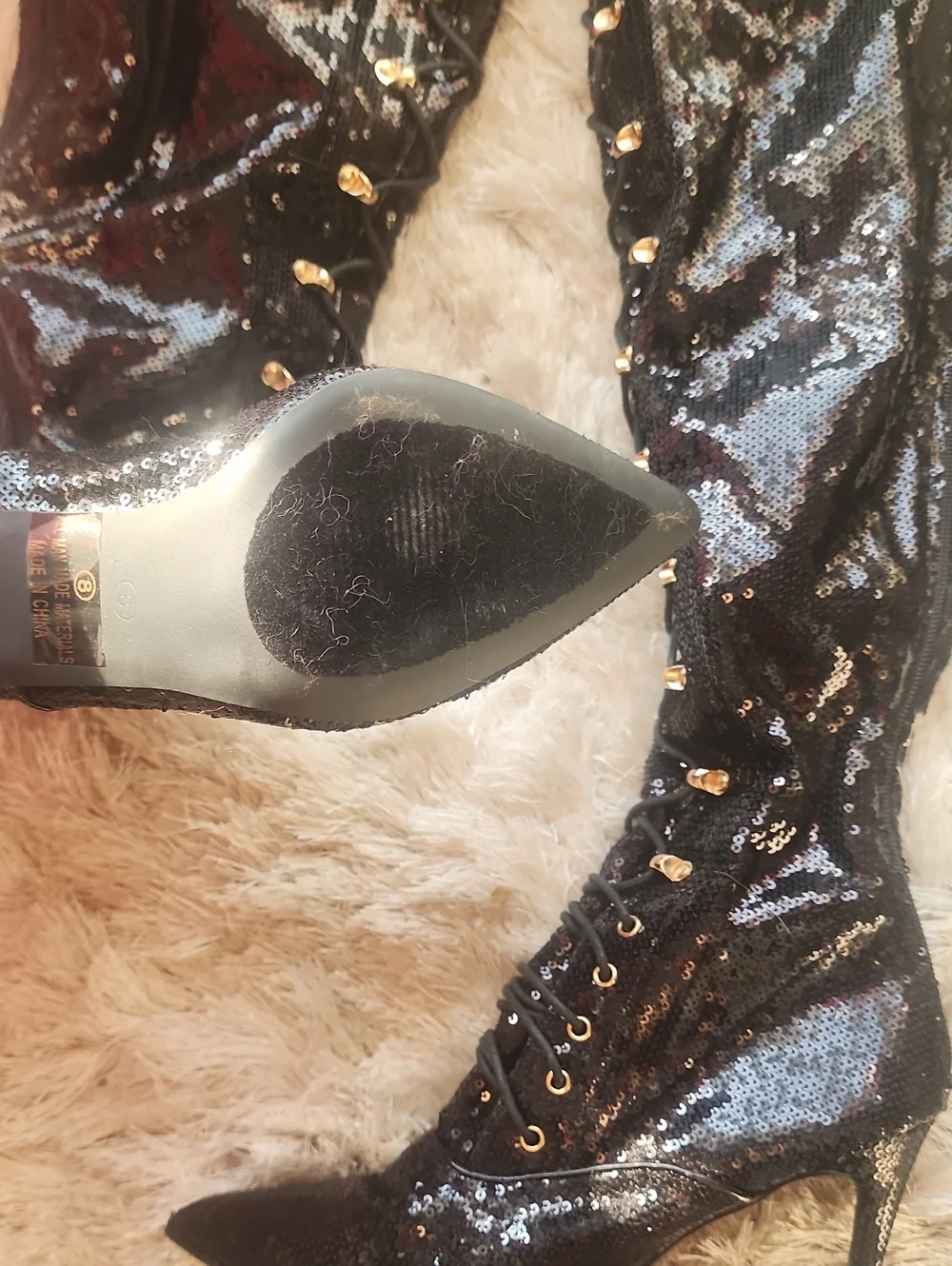 ♥️LIKE NEW Black Sequin Over-the-Knee Lace-Up Stiletto Boots!